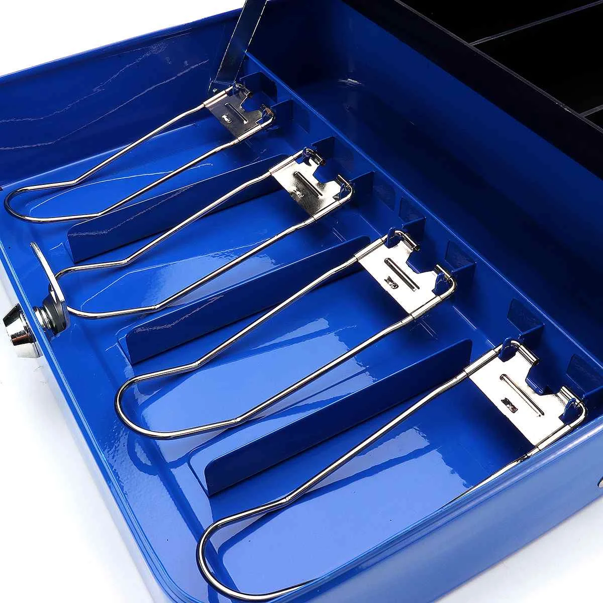 12 дюймовый синий Портативный ящик для наличных денег с ящиком запираемый