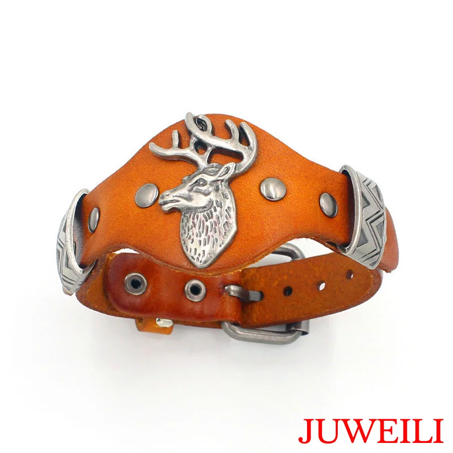 Олень Лось Wapiti кожаные браслеты ремешок дизайн регулируемый JUWEILI Jewelry для женщин