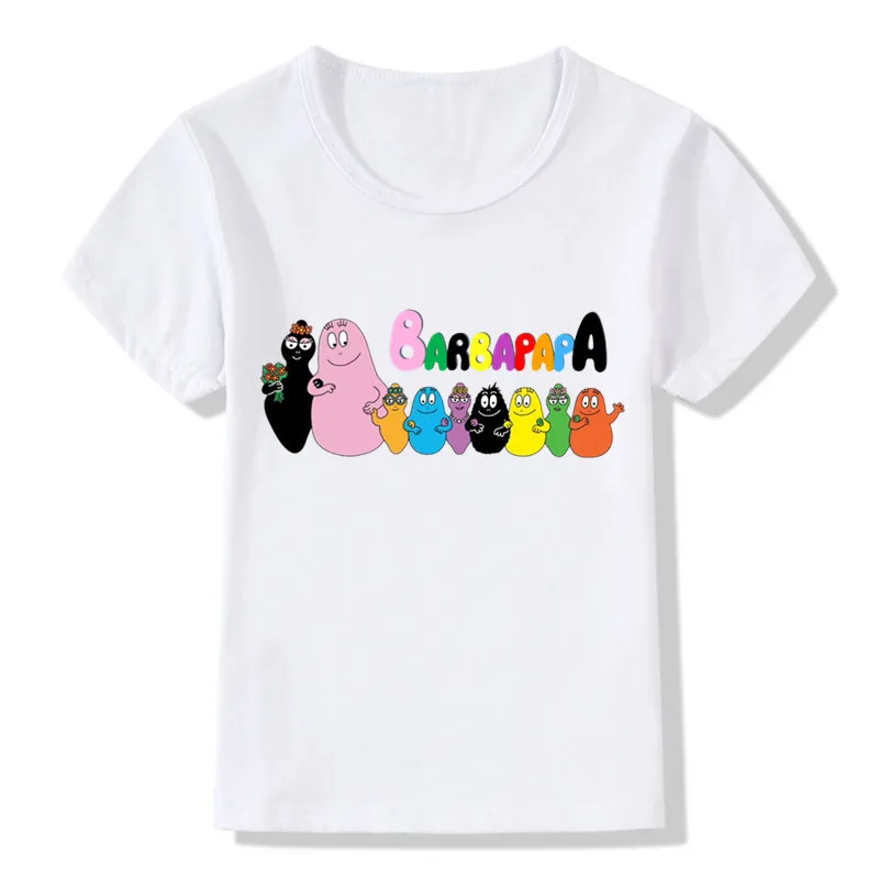 Милые забавные детские футболки с рисунком Barbapapa летние топы для мальчиков и