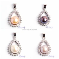 high quality 10mm pretty natural 4 color freshwater pearl and zircon fashion pendants wj143