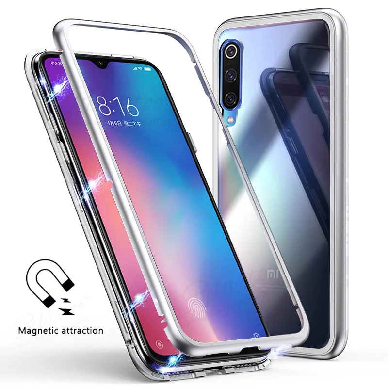 Magnet Bumper Cover Phone Case For Xiaomi mi 9 8 mi8 lite Cases Built-in Magnetic Adsorption Tempered Glass xiaomi mi9 shell |