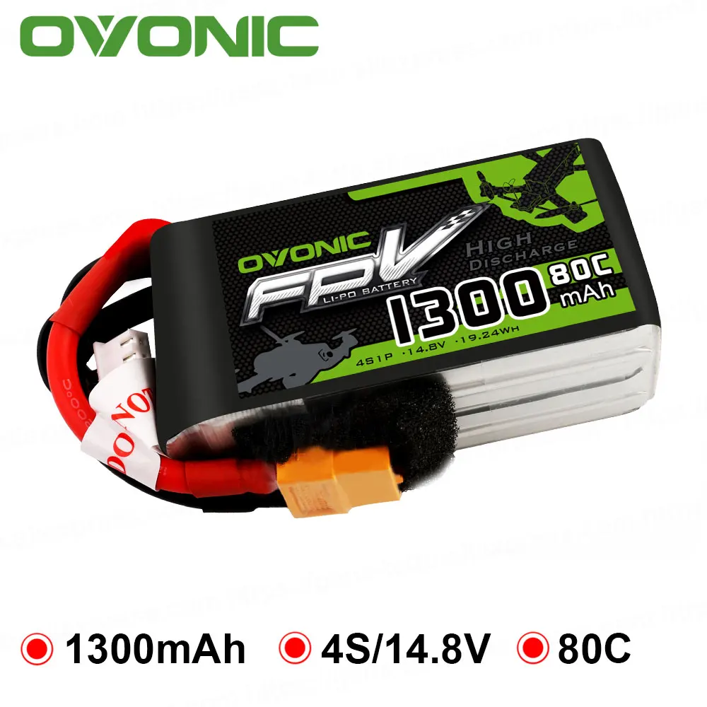 Аккумулятор OVONIC 1300 мАч 80C Max 160C Lipo 4S1P 14 8 в с разъемом XT60 для рамы FPV 240
