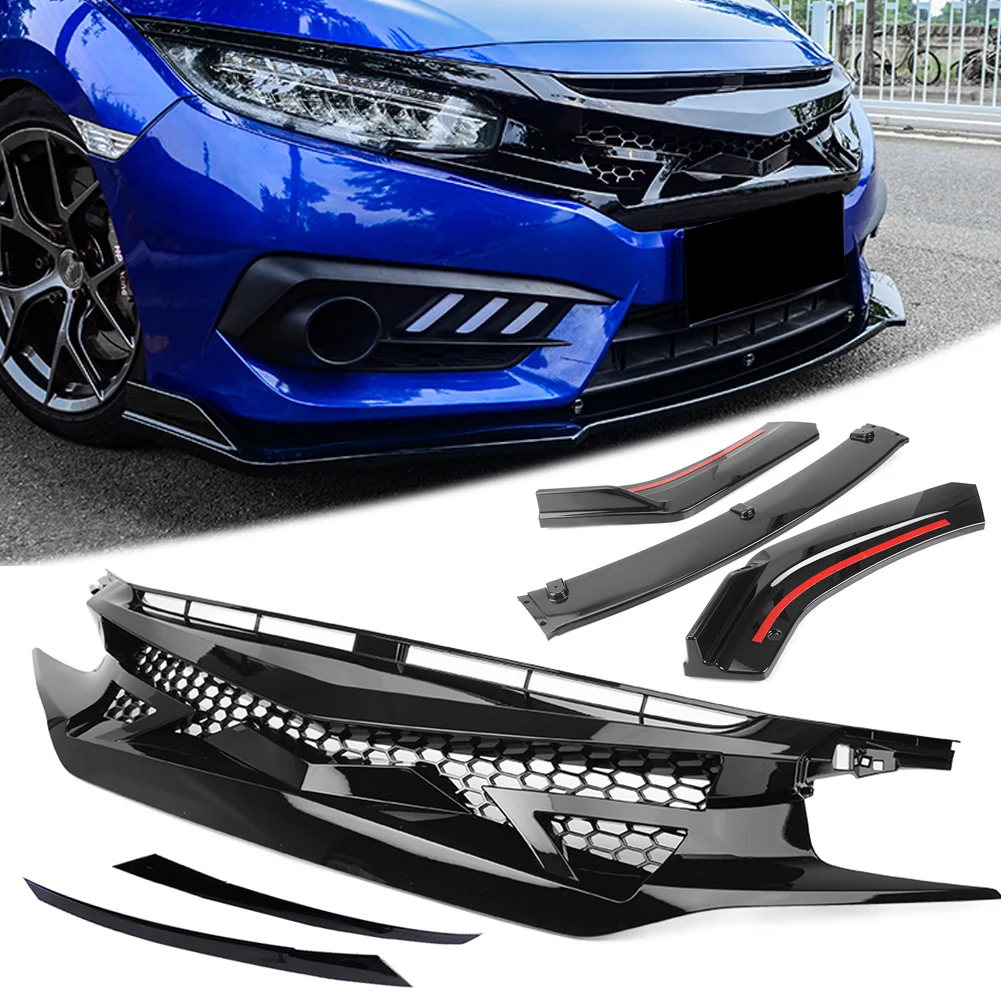 Авто Сетка передний капот решетка + бампер крышка губ для Honda Civic 2016 2017 2018 все
