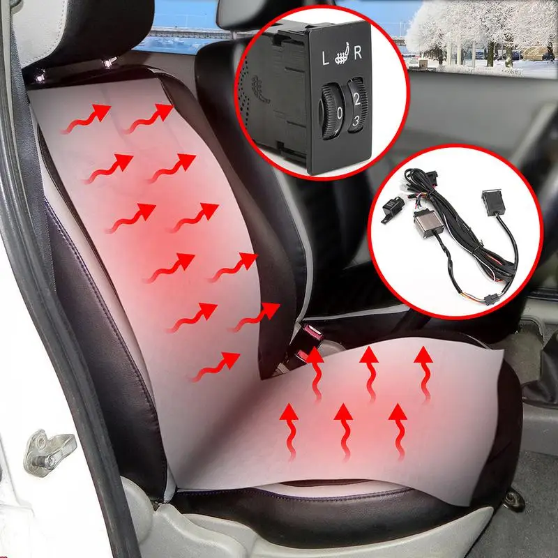 

4 PCS Seat Carbon Fiber Universal Heating Pad 2 PCS 5 Level Car Round Switch Car Leather Massage Pad For Four Seasons