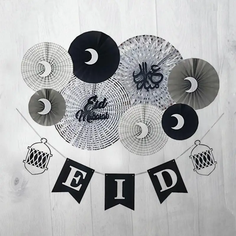 Рамадан оформление вечеринки EID письмо Бумага веер в виде цветка печати Восемь