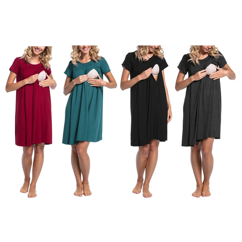 Casual pregnant women breastfeeding dress clothes solid ladies feeding women's dresses home service | Мать и ребенок