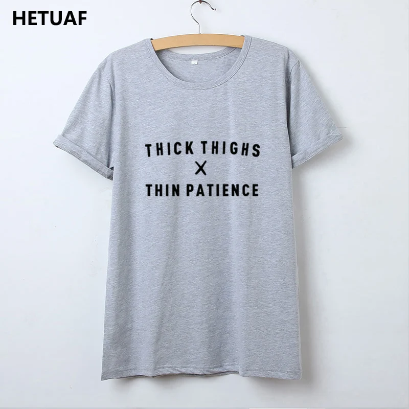 Забавная женская футболка HETUAF 2018 Ulzzang толстая Тонкая с терпением Женская