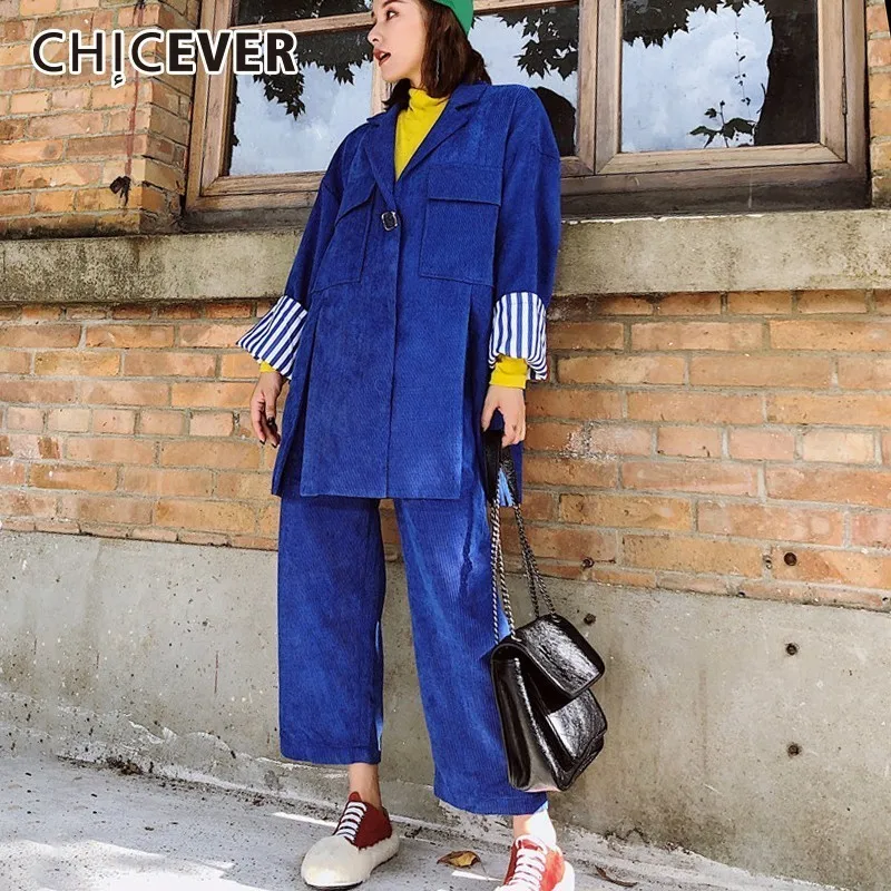 CHICEVER Лоскутная Полосатый для женщин костюмы комплект из двух предметов с длинным