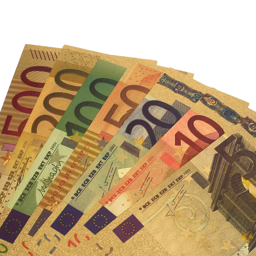 5 10 20 50 100 200 500 EUR 24K позолоченные европейские реалистичные банкноты коллекция памятных банкнот 7 шт. Золотой Сувенир