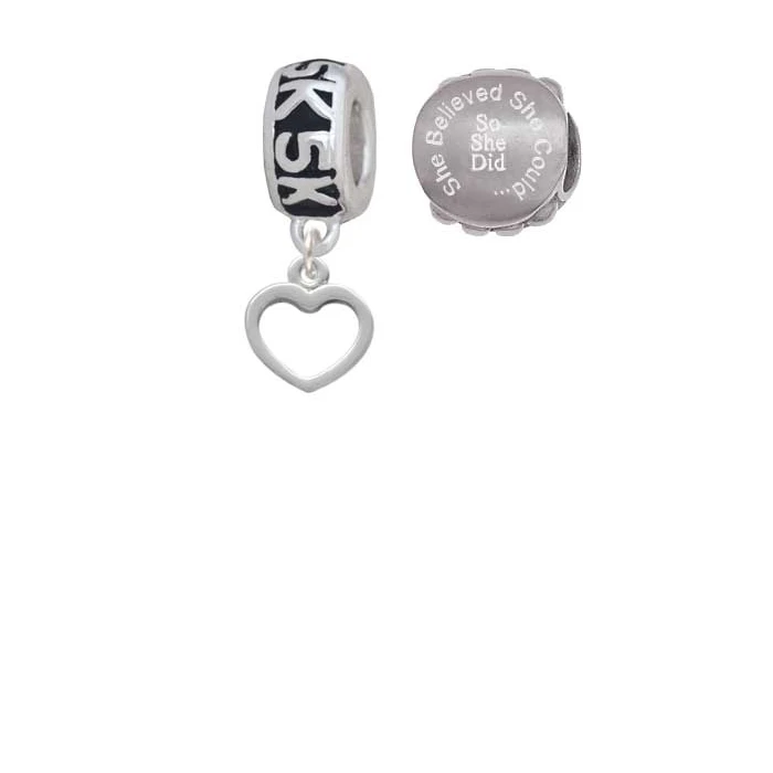 Silvertone Mini Outline Heart 5K Run She Believed Could Charm Beads (Set of 2) |