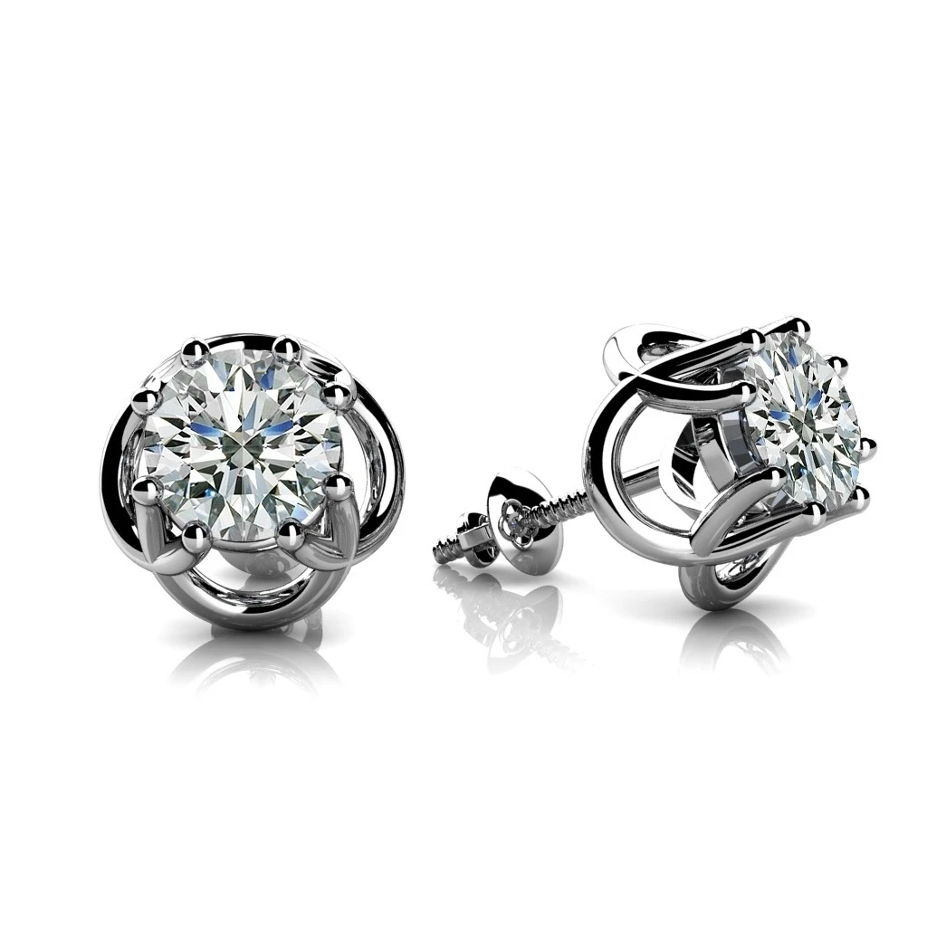 1 5 Ct круглой огранки натуральный Стразы Лепестки Форме Шпильки Серьги в 10 к белое