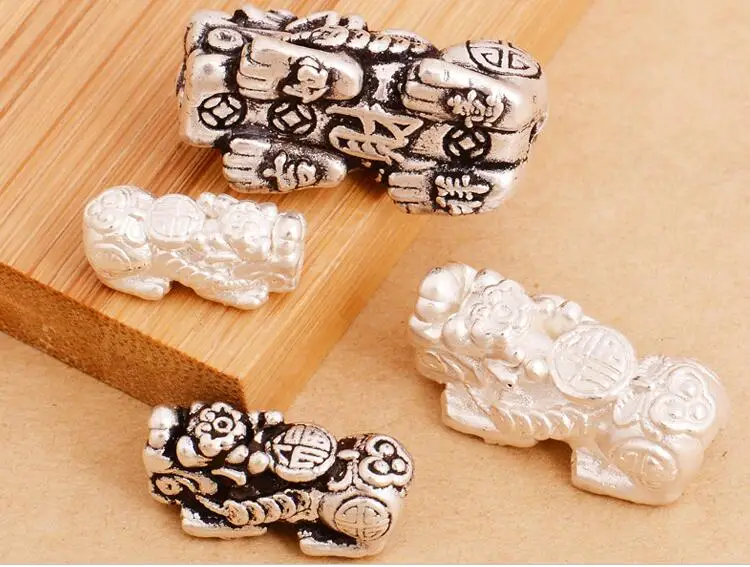 3D 100% 999 серебро Pixiu бусины Настоящее чистое Fengshui бусы богатство пиксиу Piyao