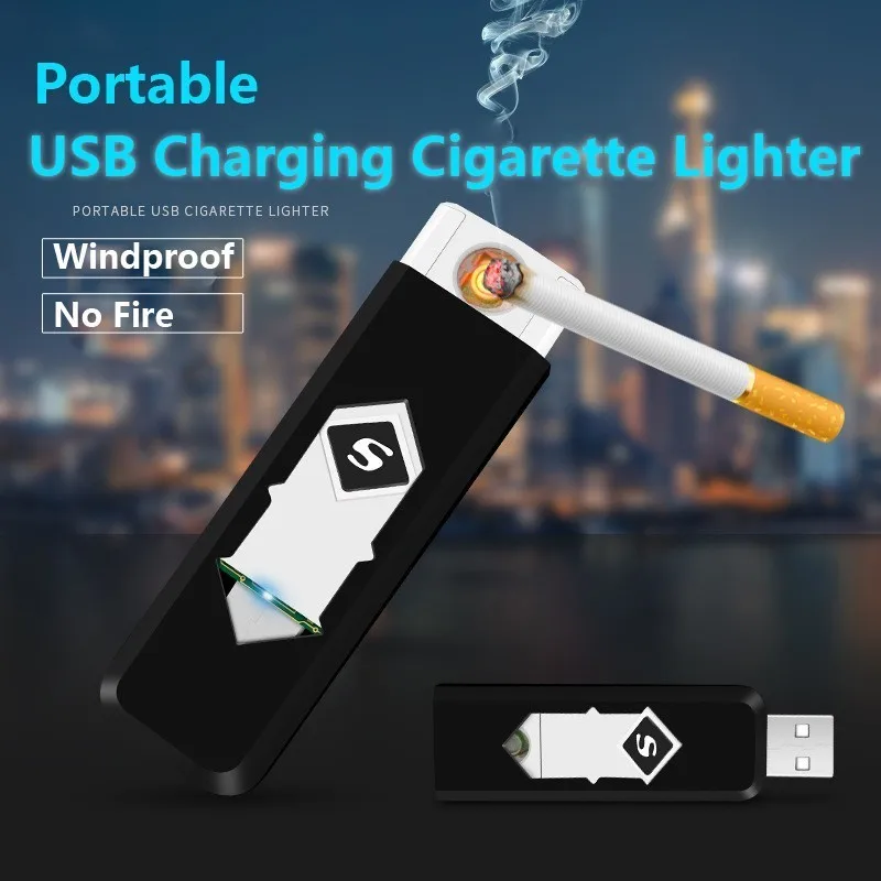 1 шт. ветрозащитный бездымный USB прикуриватель модная зажигалка зажигалки для