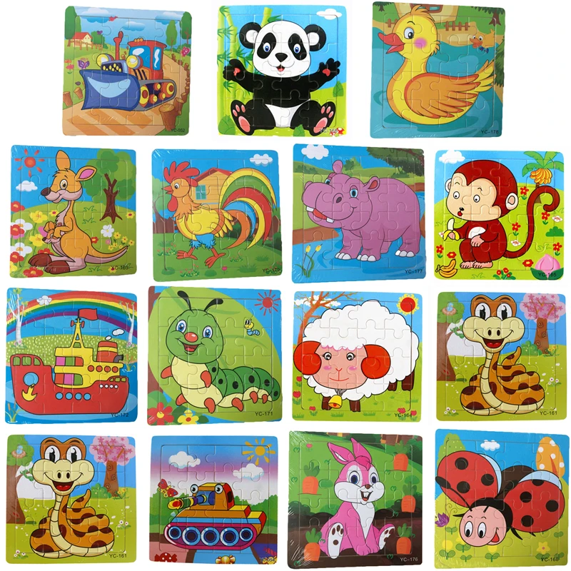 Набор из 16 предметов с рисунком животных деревянные головоломки для детей