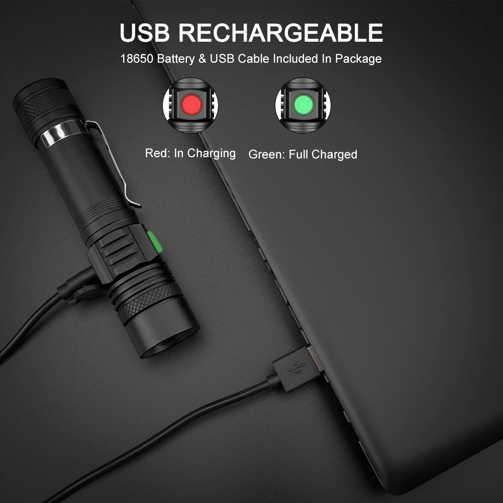 Тактический фонарь, XML-T6 светодиодный, 3 режима, USB Перезаряжаемый, 18650 фонарик, масштабируемый фонарь, фонарь для ночной рыбалки, аварийная лампа