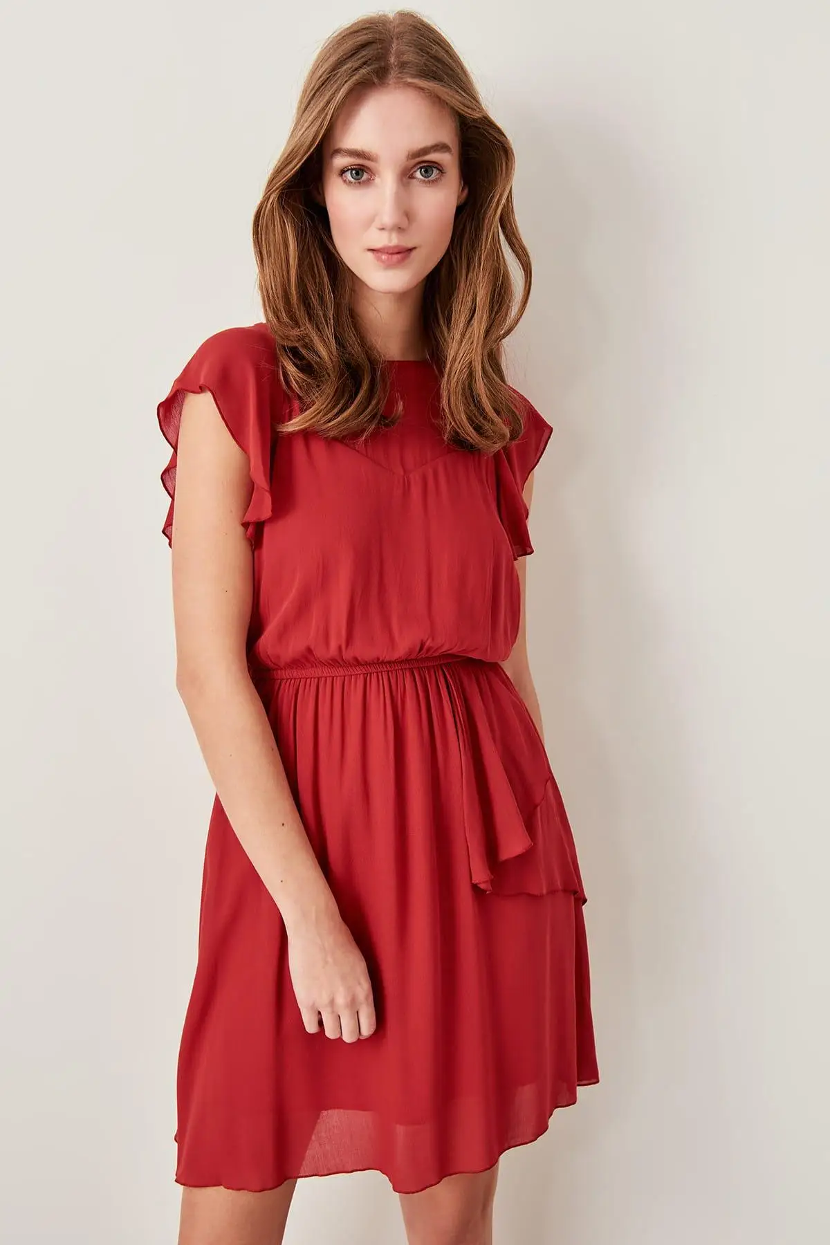 Trendyol красное платье с оборкой TWOSS19EH0102|Женские платья| |