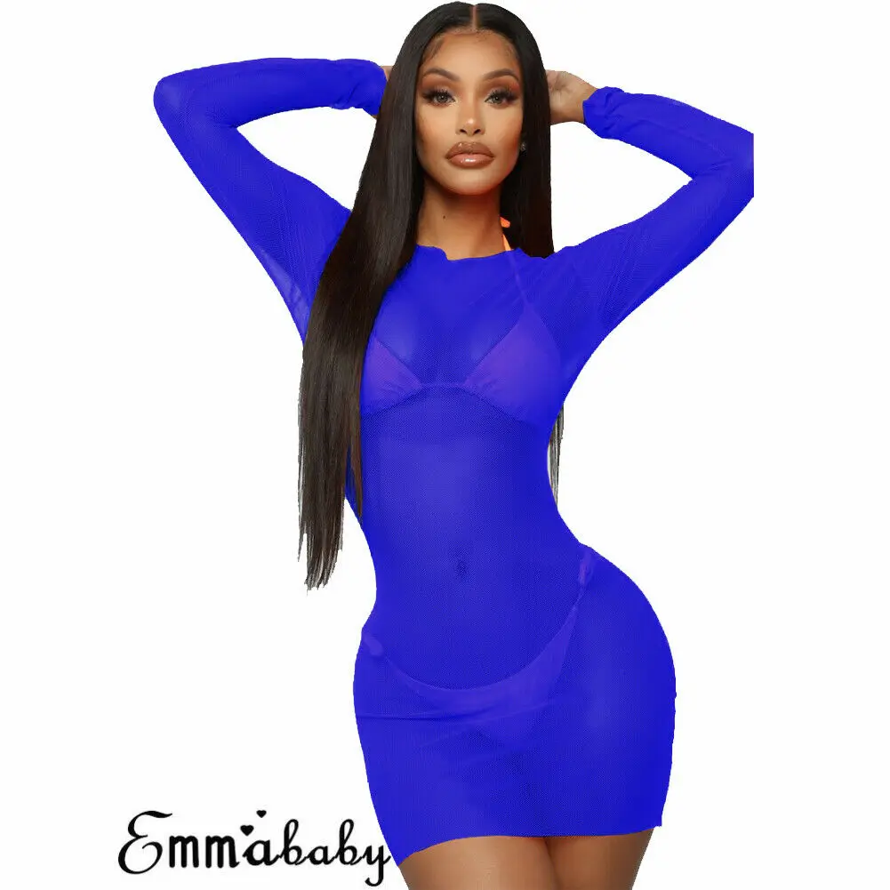 Летнее Новое Сексуальное Женское Сетчатое Прозрачное платье мини бикини