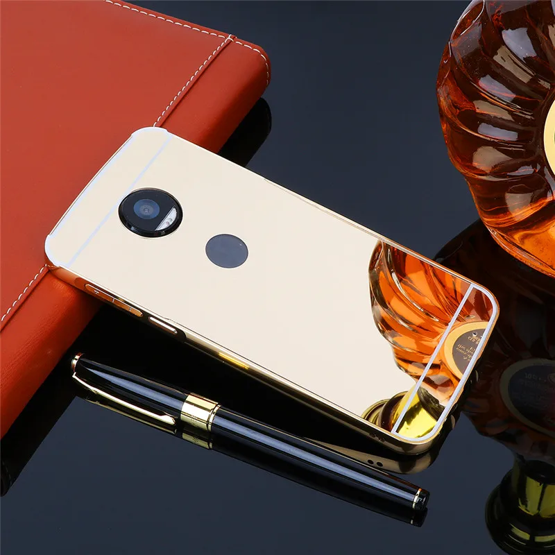 Чехол для Motorola Moto G6 Plus металлическая рамка с зеркальным эффектом задняя крышка