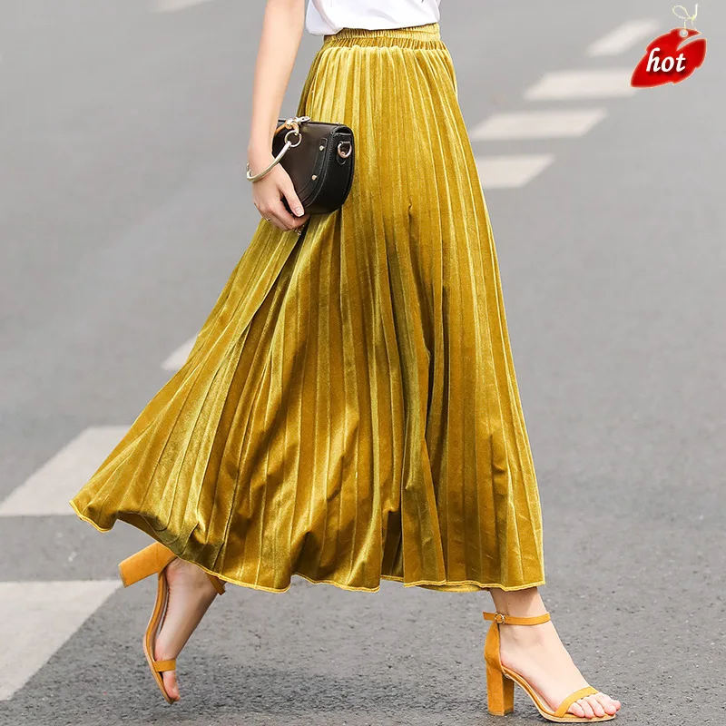 2018 летняя модная женская длинная Серебристая однотонная плиссированная юбка
