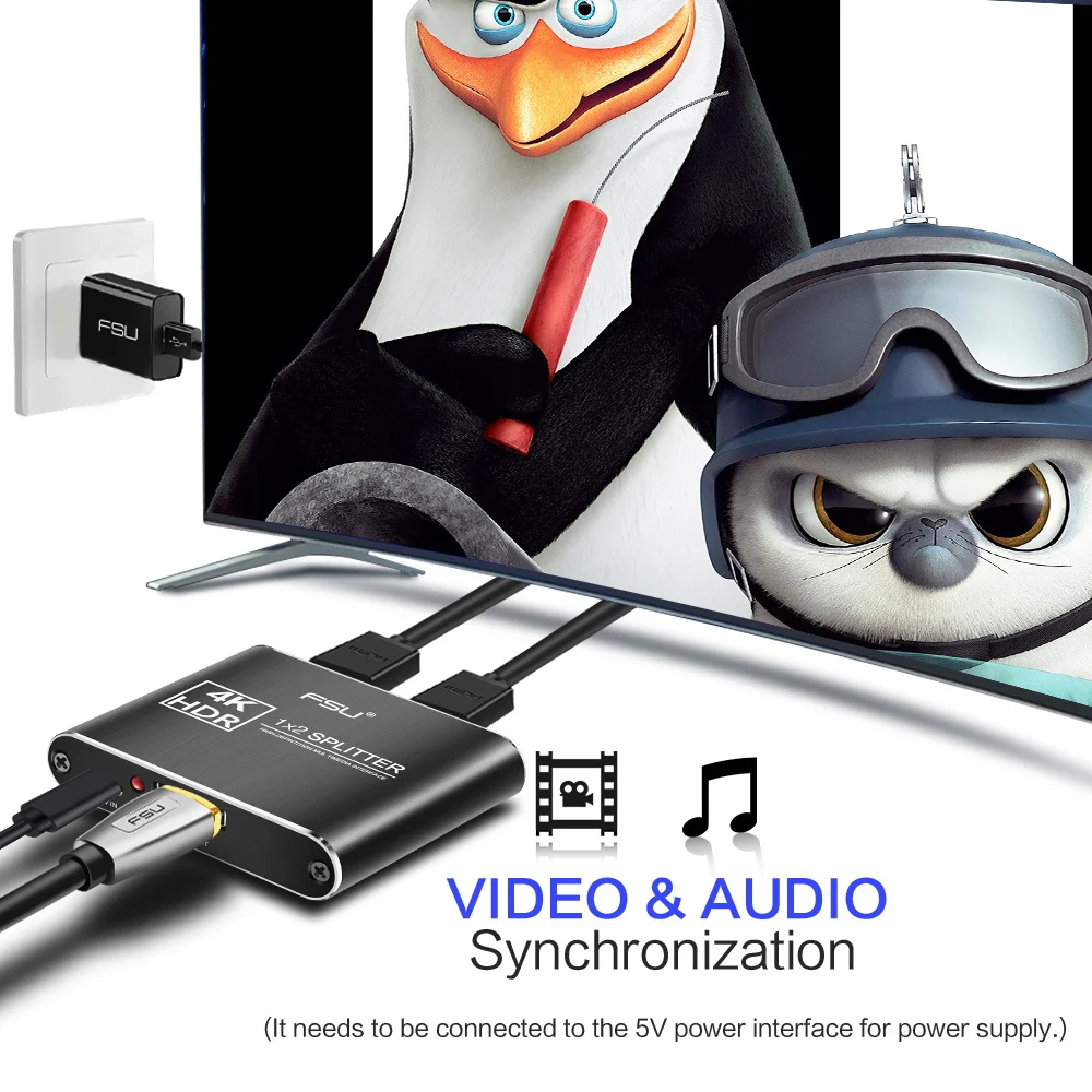 FSU HDMI-совместимый сплиттер 4K HDCP Full HD видео переключатель 1in2 выход усилитель