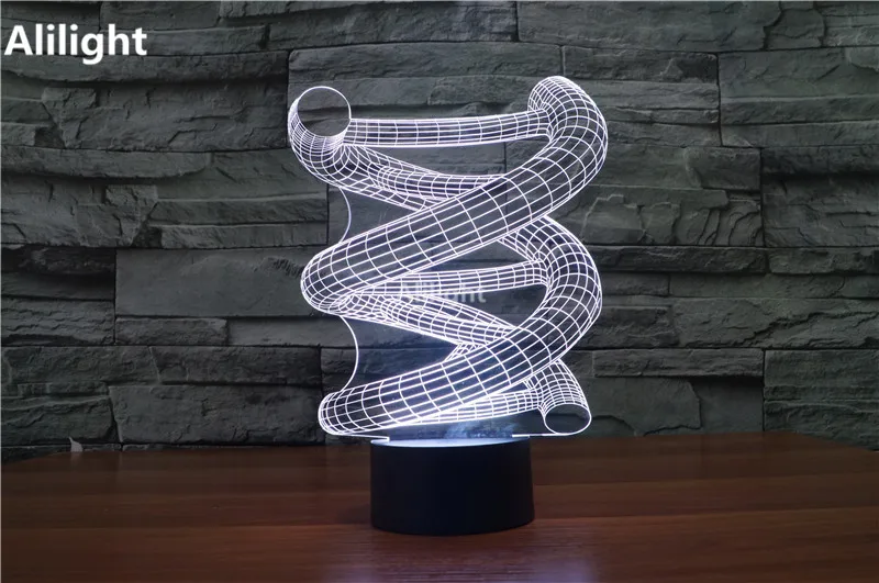 3D DNA светодиодная Ночная лампа деревянная база абстрактная спиральная ночник