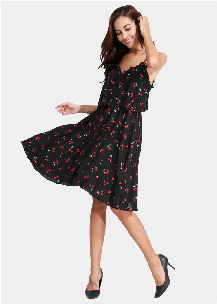 Новое поступление женское сексуальное на завязках Вишневое платье с принтом