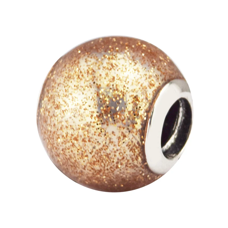 100% 925 Sterling Silver Glitter Ball Charm Rose Golden Enamel Beads Fits Pandora Bracelets for Women DIY Jewelry kralen | Украшения и