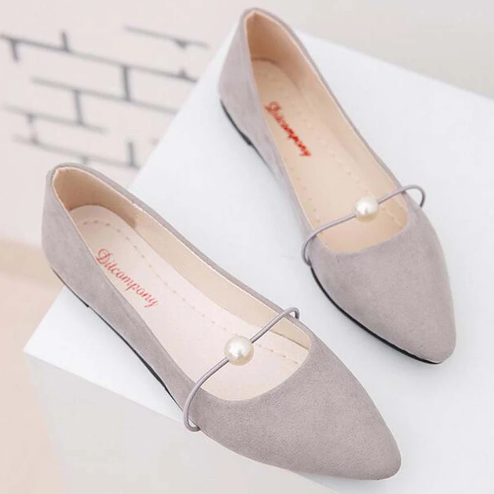 Новинка весны 2019 однотонные Замшевые балетки на плоской подошве с жемчугом