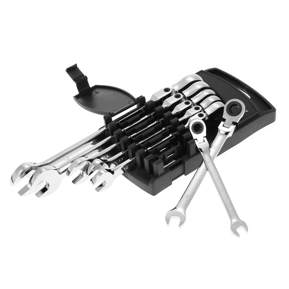 KKmoon 7 шт. Набор комбинированных трещоток с открытым гаечным ключом инструменты