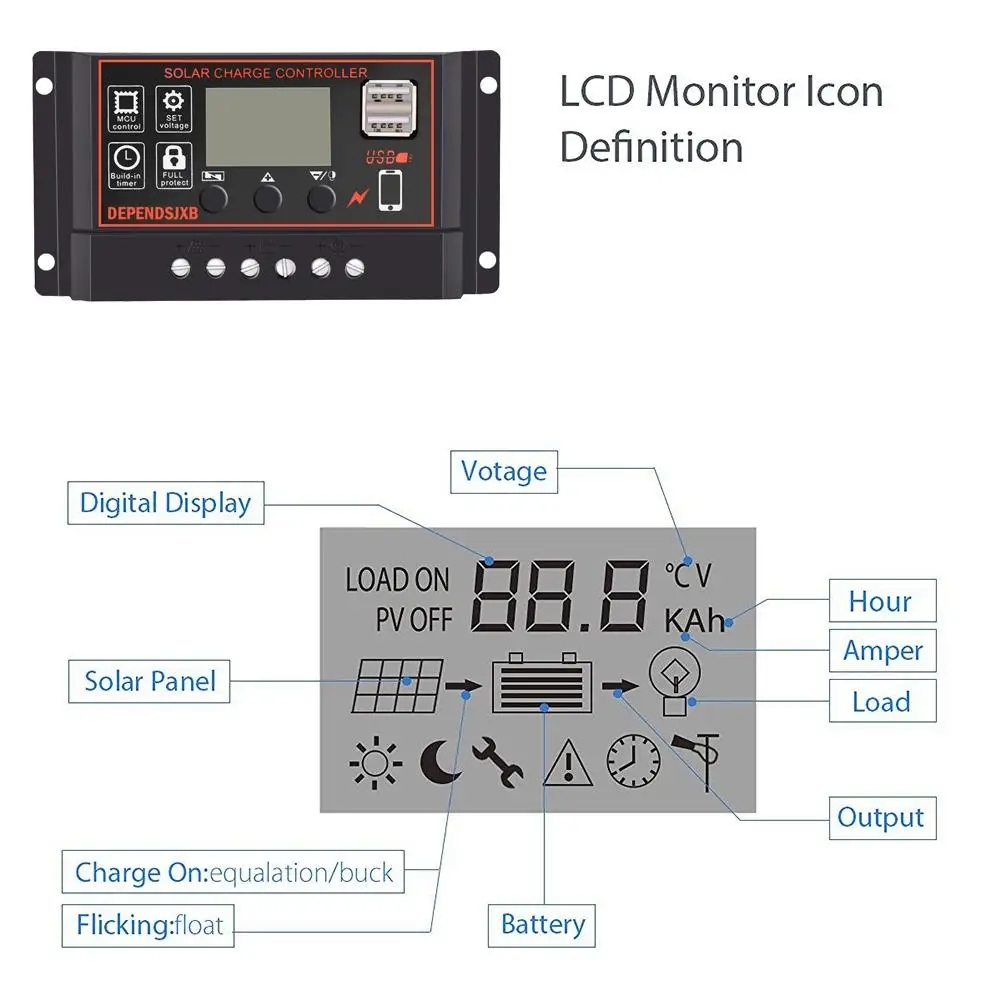 Solar Panel Controller Battery Charge Regulator 12V/24V Auto With Dual Usb | Электроника