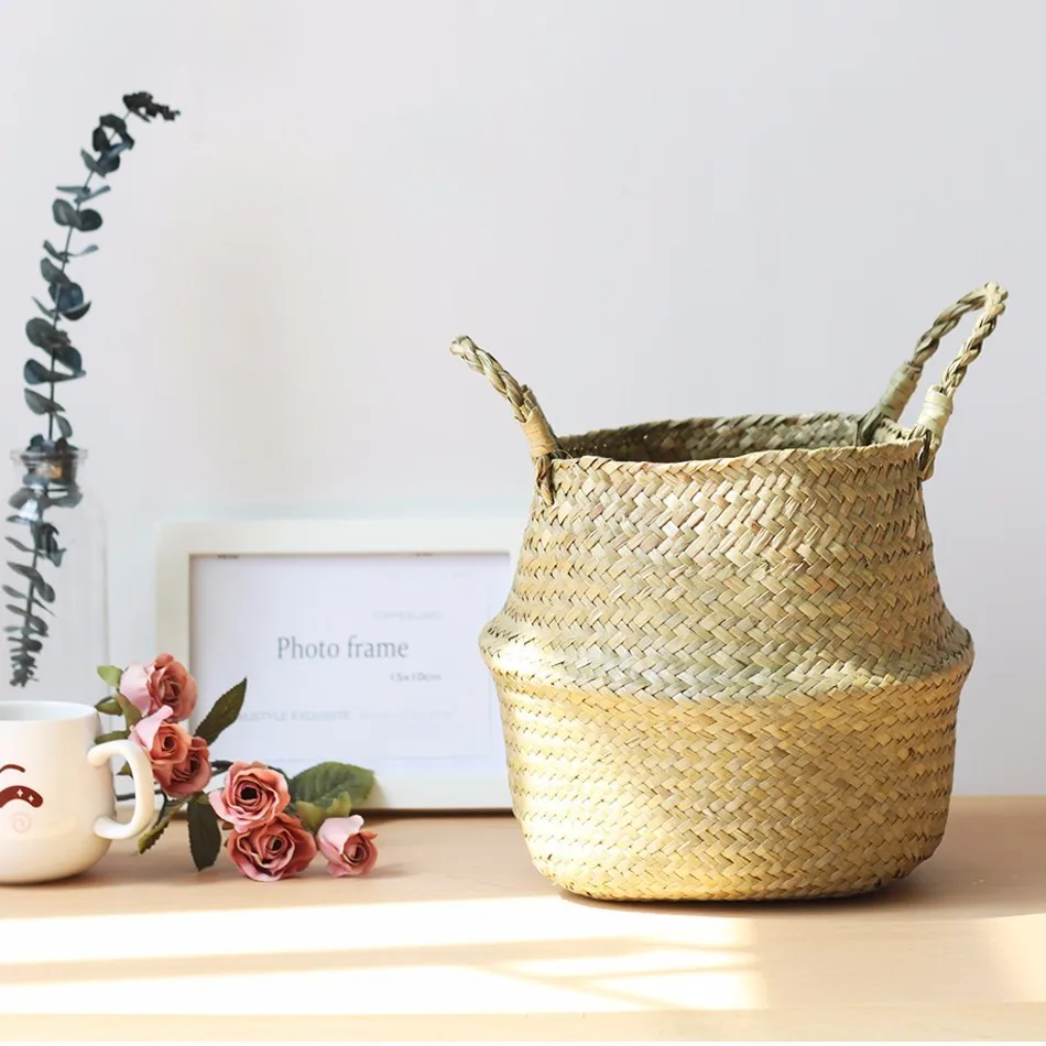 Seagrass плетеная корзина из ротанга складная подвесная Цветочница плантатор