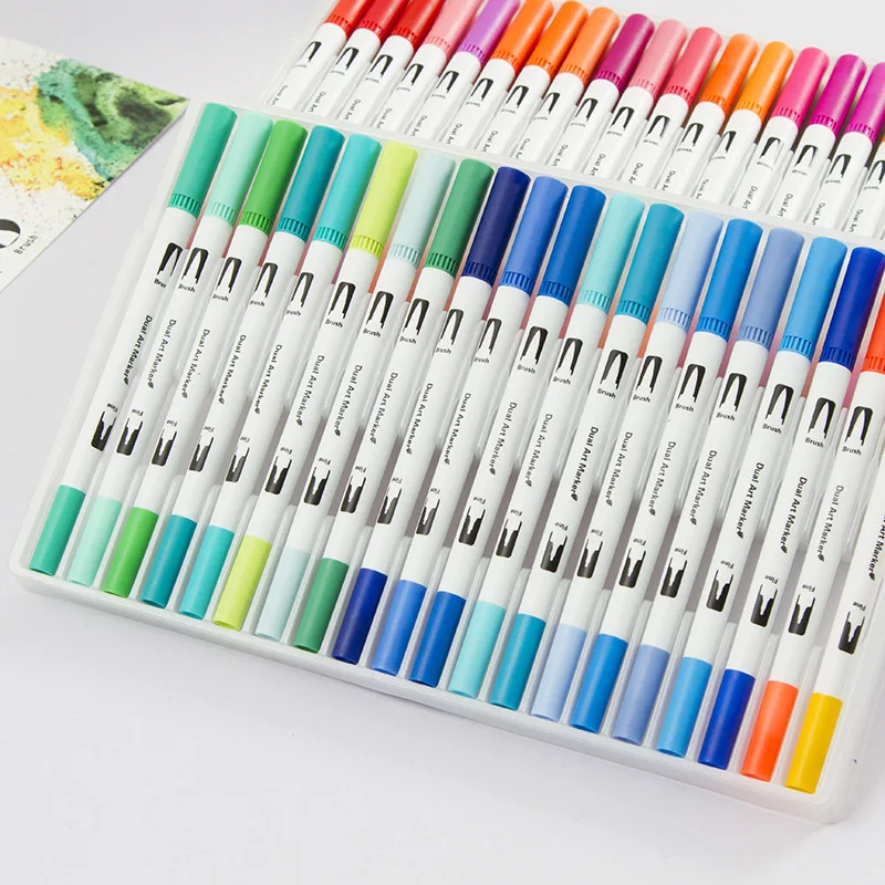 

Dual Tips 100 Color Art Marker Pen Water Based Ink Soft Fine Brush Pen Watercolor Paintbrush Sketch For Manga Drawing