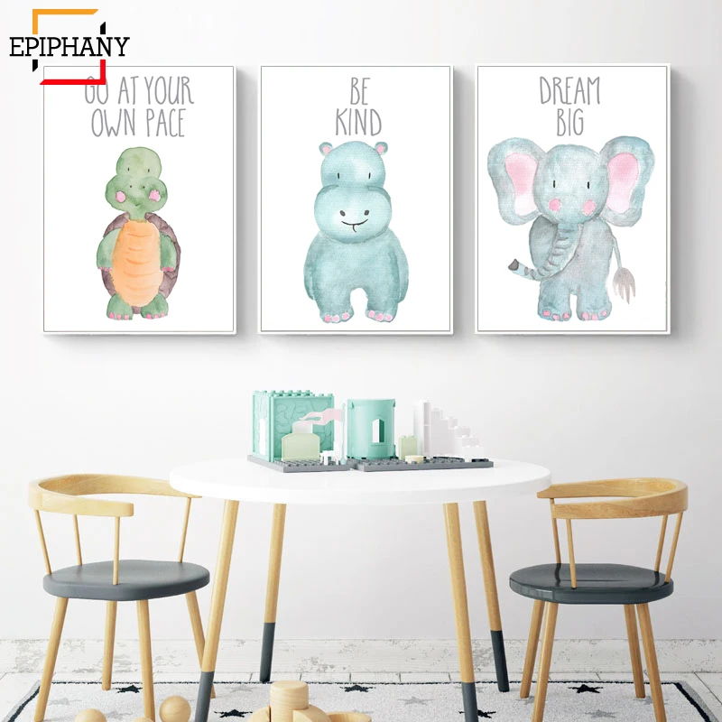 Watercolor Animal Nursery Art Canvas Painting Anime Poster Koala Tiger Turtle Elephant Posters and Prints Kid Boys Bedroom Decor|Рисование