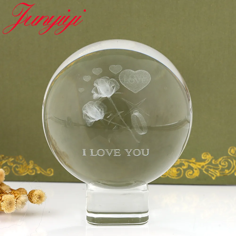 3D розовый хрустальный шар аксессуары миниатюрный цветок стекло кварцевая Сфера