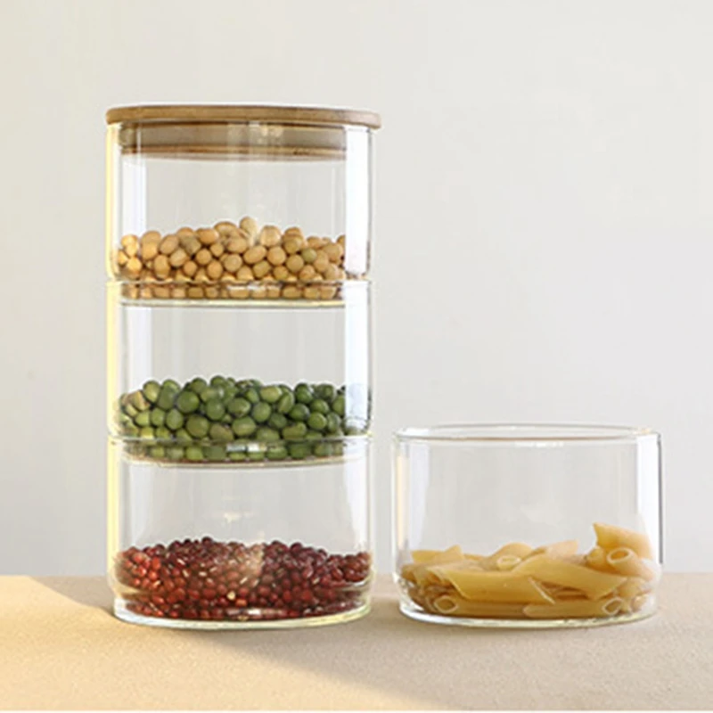 3-Layer Mason Borosilica Glass Jar Kitchen Food Bulk Container Set For Spices Dried Fruit Storage Can Salad Bowl Box | Дом и сад