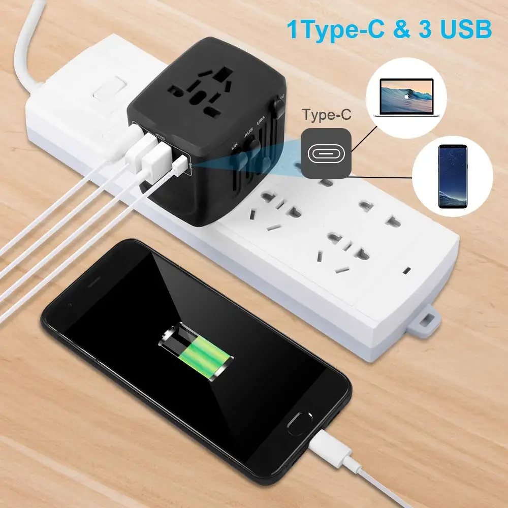 Универсальный адаптер питания Highever 2400 Вт для путешествий 5 А переходник с 3 USB