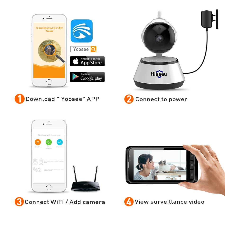 Hiseeu 1080 P ip камера 2MP WiFi беспроводная безопасность мониторинг видеонаблюдение