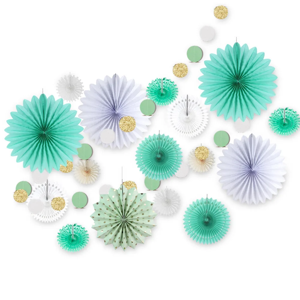 

17pcs Mint Green Baby Shower Decorations Gender Reveal Boy Birthday Party Decorations Kids Glitter Circle Garland Party Backdrop