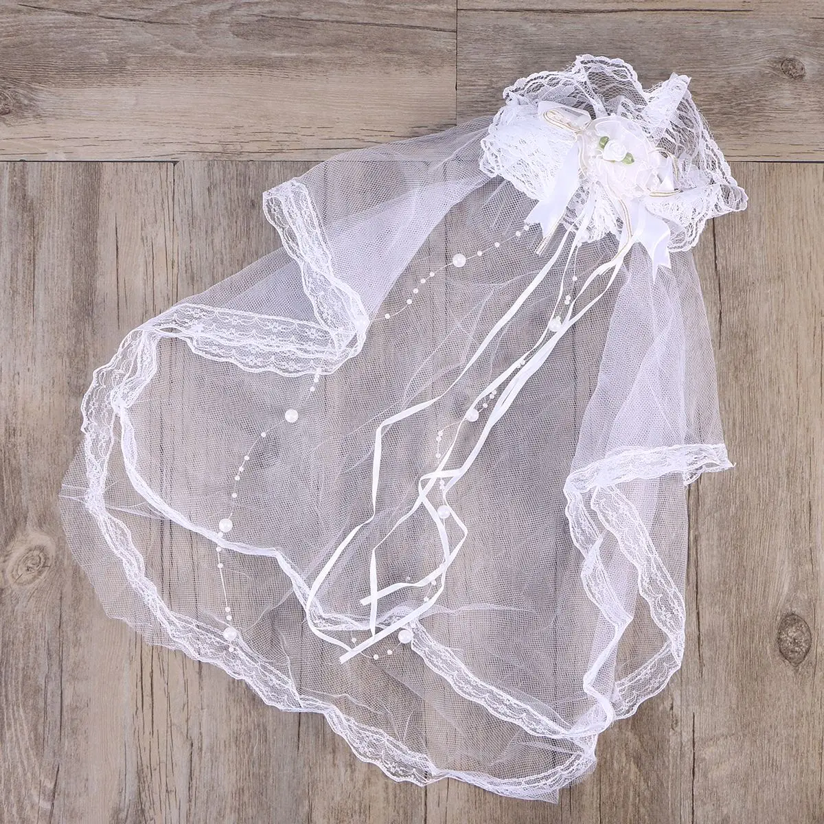 Girls Children Wedding Veil Head Lace Bowknot Hair Decoration Yarn Communion Floral (White) | Свадьбы и торжества