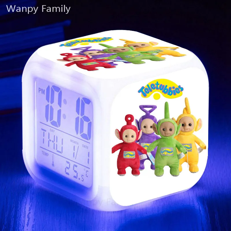 Милый мультяшный будильник Teletubbies 7 цветов светящиеся светодиодные цифровые