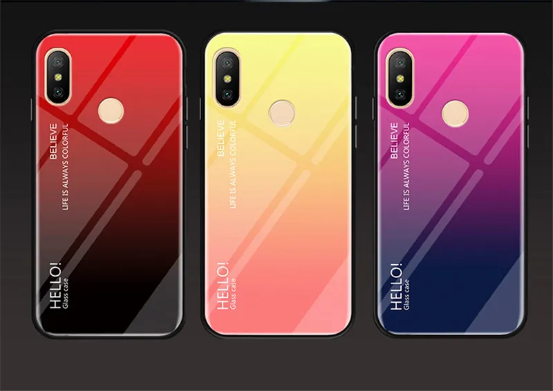 Чехол для Xiaomi Redmi 6 Pro градиентное закаленное стекло цветная задняя крышка чехол