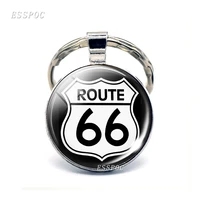 route 66 highway road sign jewelry keychain glass cabochon metal key chain fashion route 66 travel pendant traveler gift