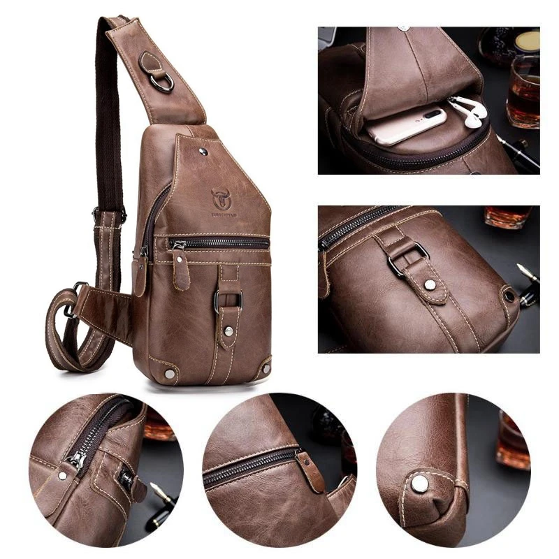 Bullcaptain Genuine Leather Men Messenger Bag Casual Crossbody Fashion Men'S Handbag Chest Male Shoulder | Багаж и сумки