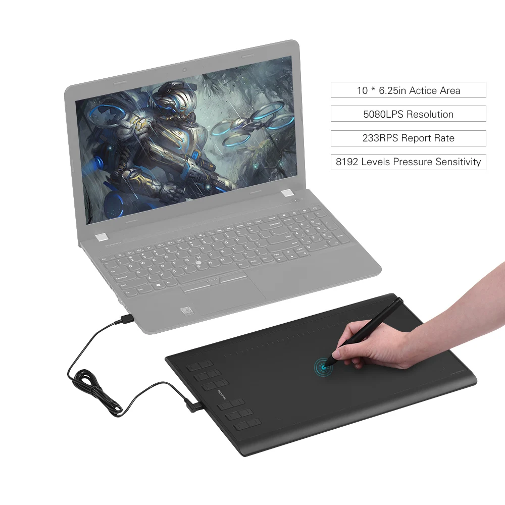 Графический планшет HUION 1060PLUS портативный для рисования 10*6 25 дюймов активная