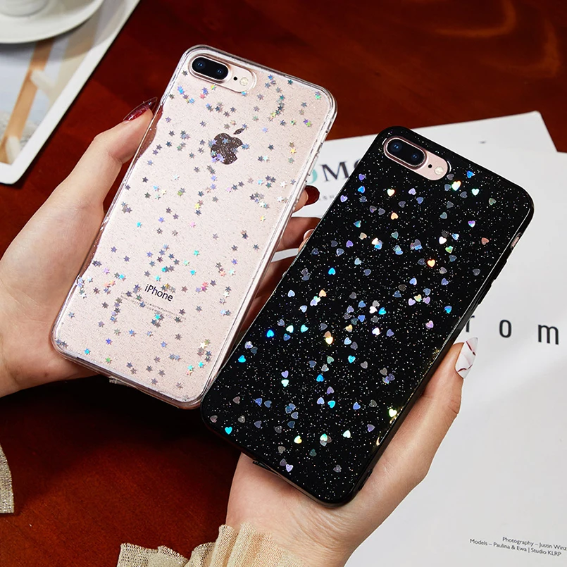 Роскошный чехол сверкающий с блестками для iPhone X XS MAX XR 8 7 6 6S Plus задняя крышка Love Heart