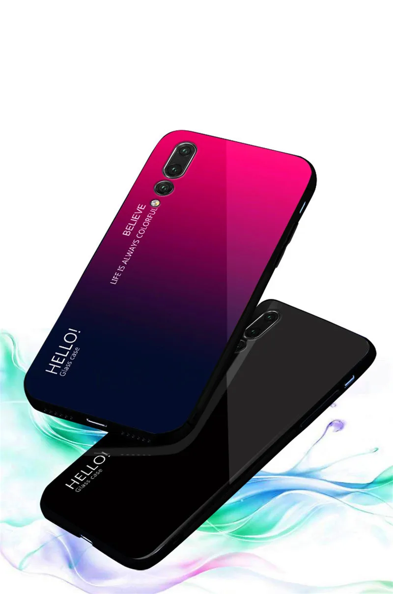 Чехол для Huawei P30 P20 Lite Pro с градиентным стеклом Жесткий Honor 8X Max 8C Y9 2019 Mate 20 Mate10 Nova