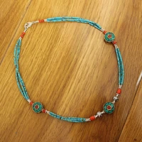 nk198 nepal handmade necklace ethnic tibetan 3 big round beads mini turkey stone necklace for women