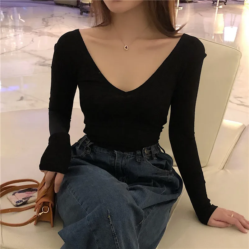 DUTERENA сексуальные женские с длинным рукавом v образным вырезом Slim Fit Теплые