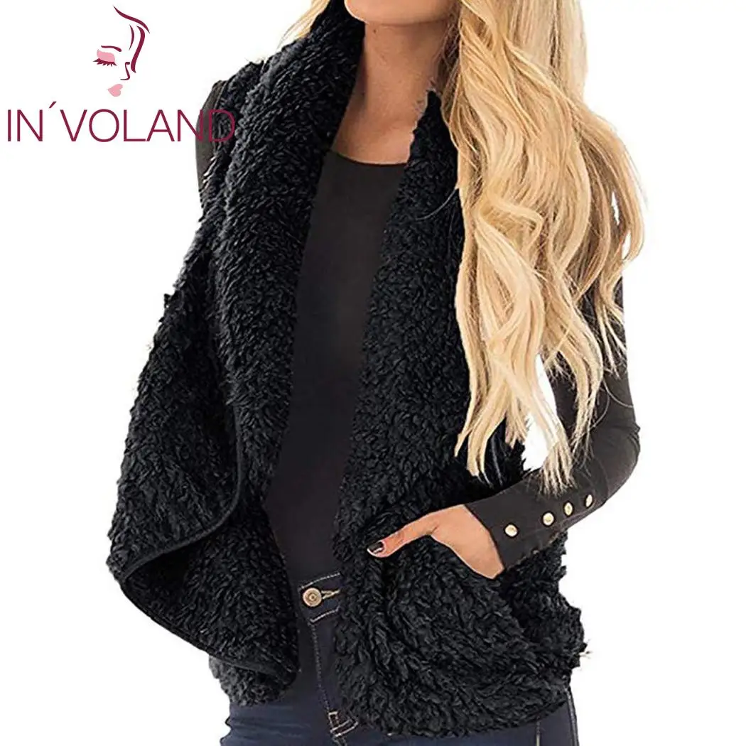 Women Casual Turn-Down Collar Sleeveless Solid Vest Cardigan Open Stitch Coat Spring Autumn Winter |