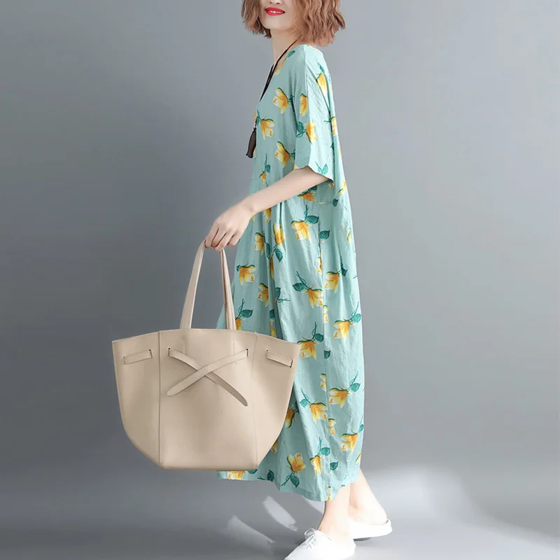 Летнее платье в стиле бохо большого размера с цветочным принтом Женское